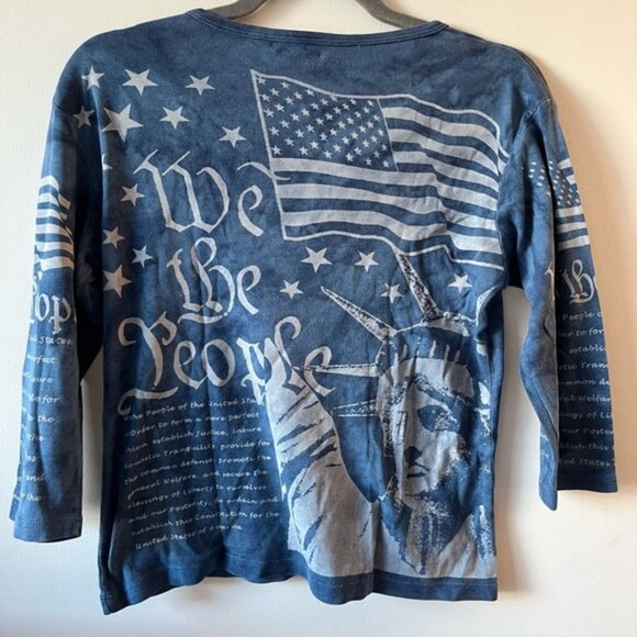 Glima Vintage American USA New York Graphic Patriotic V-Neck Top - Picture 2 of 9